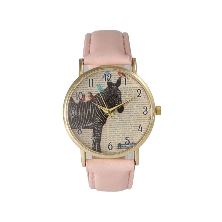 Olivia Pratt Womens Zebra And Birds Light Pink Leather Watch 20399light Pink