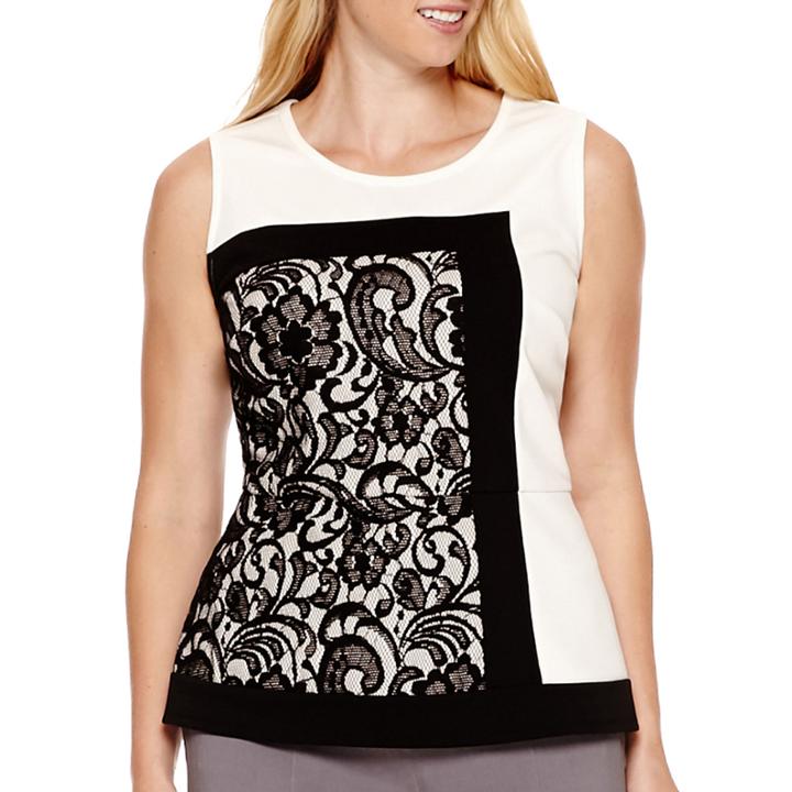 Worthington Sleeveless Lace-blocked Peplum Blouse - Plus