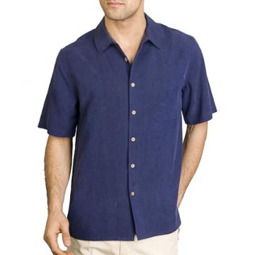 Sandals Cay Men's Night Blue Tonal Leaf Silk Camp Shirt