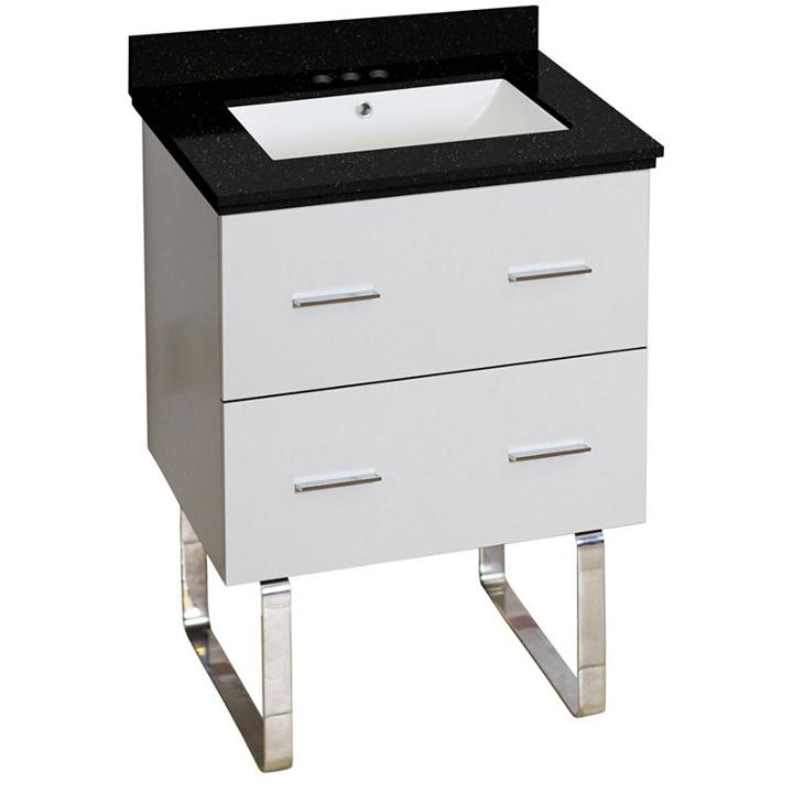 23.75-in. W Floor Mount White Vanity Set For 3h4-in. Drilling Black Galaxy Top White Um Sink
