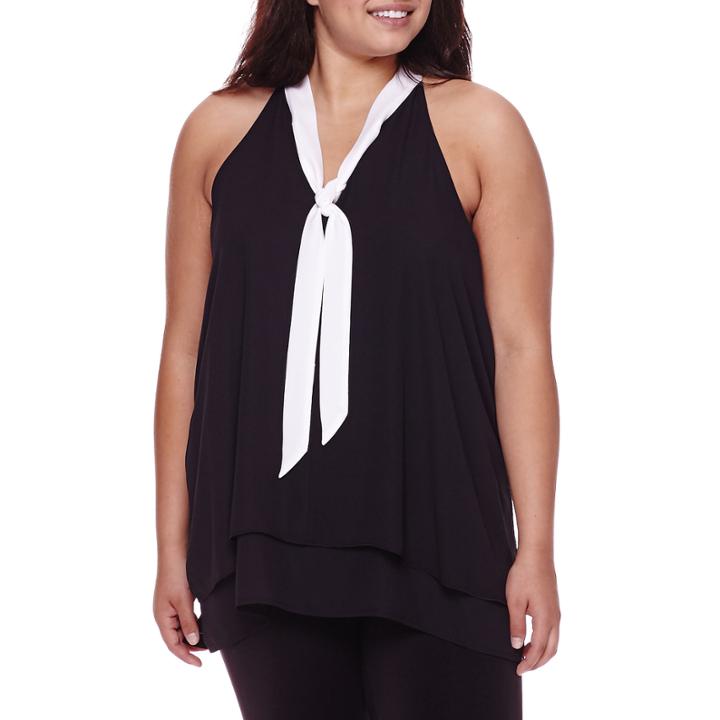 Belle + Sky&trade; Sleeveless Bow Tie Blouse - Plus