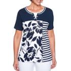 Alfred Dunner Americas Cup Short Sleeve Split Crew Neck Floral T-shirt-womens