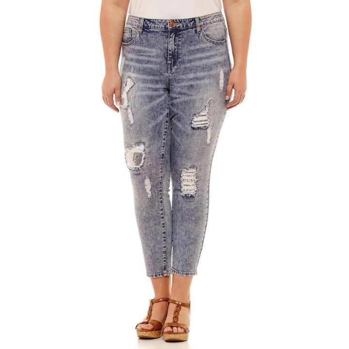 Almost Famous Skinny Fit Destructed Bling Jean-juniors Plus