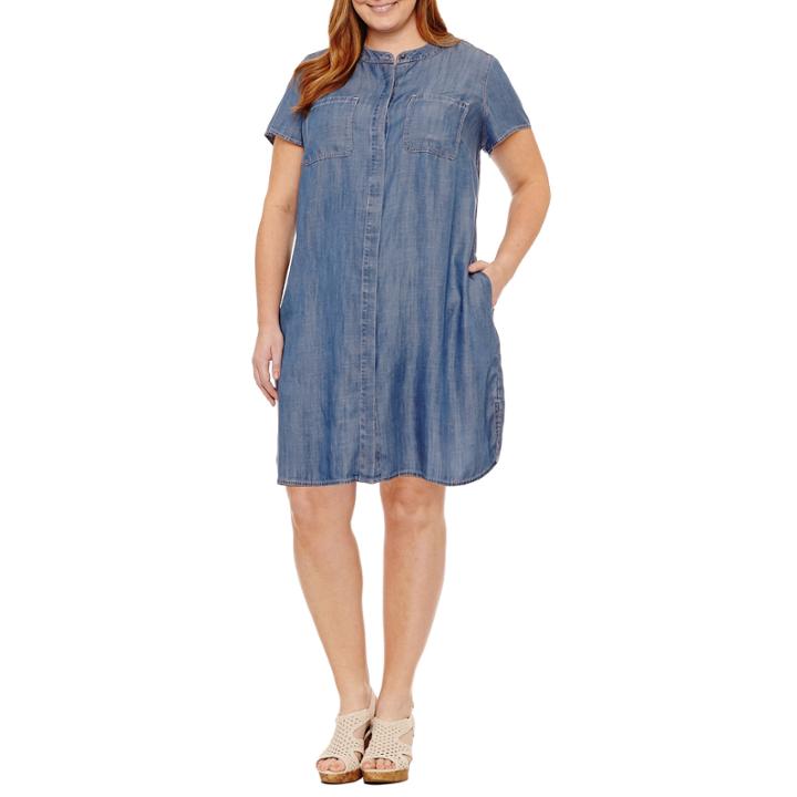 Liz Claiborne Short Sleeve Shirt Dress-plus