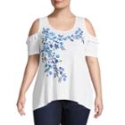Unity World Wear Short Sleeve Cold Shoulder Embroidered Blouse - Plus
