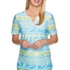 Alfred Dunner Turqs And Caicos Short Sleeve Split Crew Neck T-shirt-womens