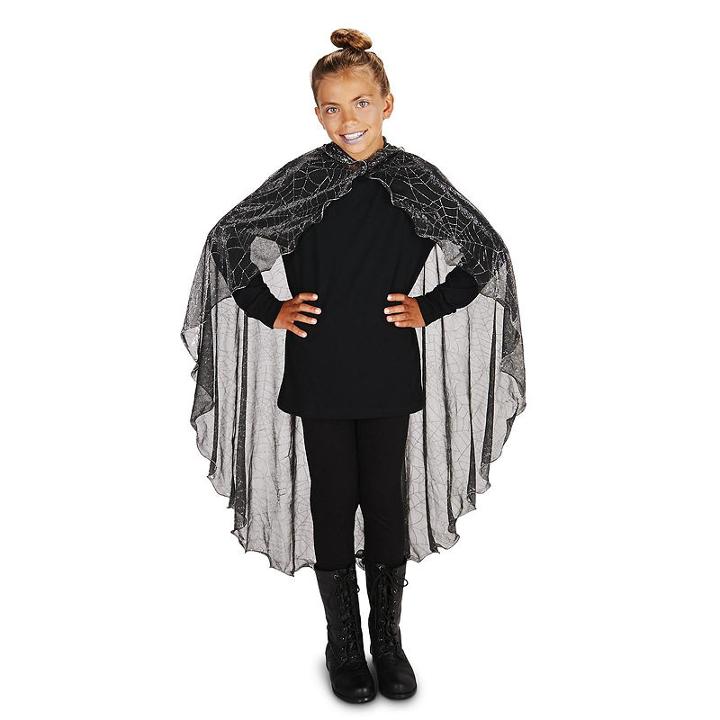 Black Mesh Spider Web With Hood Child Cape With Hood