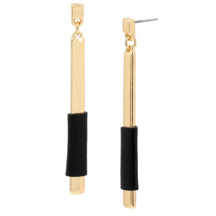 Bleu&trade; Black Wrapped Gold-tone Stick Linear Earrings