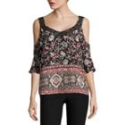 By & Bycold Shoulder, Round Neck Dobby Bordered Blouse-juniors