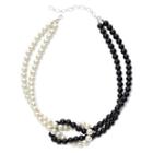 Vieste Jet Black Stone & Simulated Pearl Necklace
