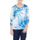 Alfred Dunner Out And About 3/4 Sleeve Crew Neck Floral T-shirt-womens Petites