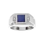 Mens 1/8 Ct. T.w. Diamond And Lab-created Blue Star Sapphire 10k White Gold Ring