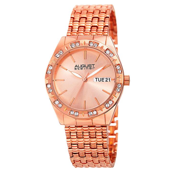 August Steiner Womens Rose Goldtone Strap Watch-as-8177rg