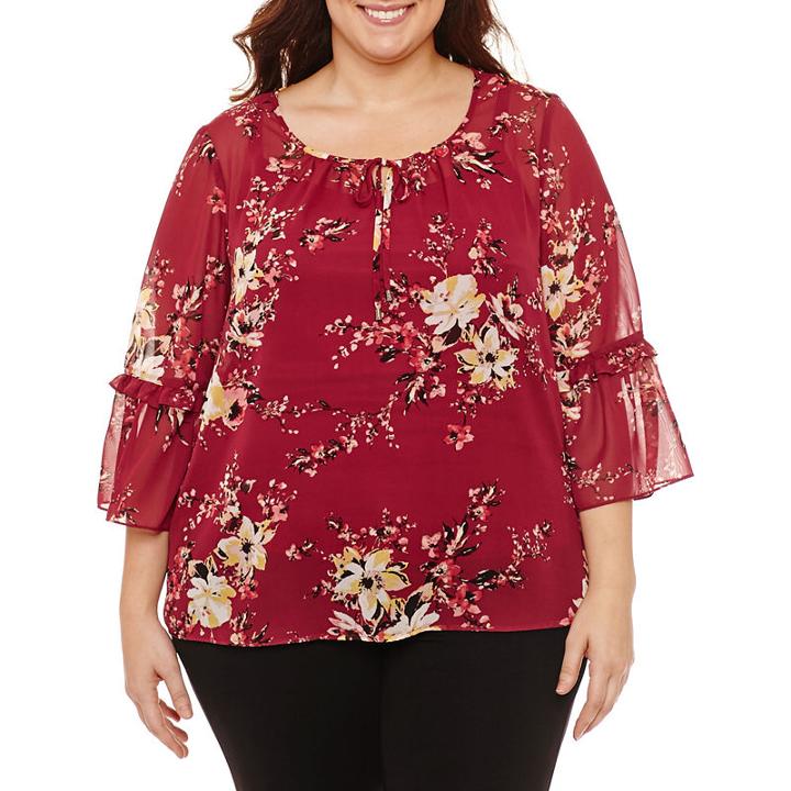 Alyx 3/4 Sleeve Round Neck Woven Lined Floral Blouse-plus