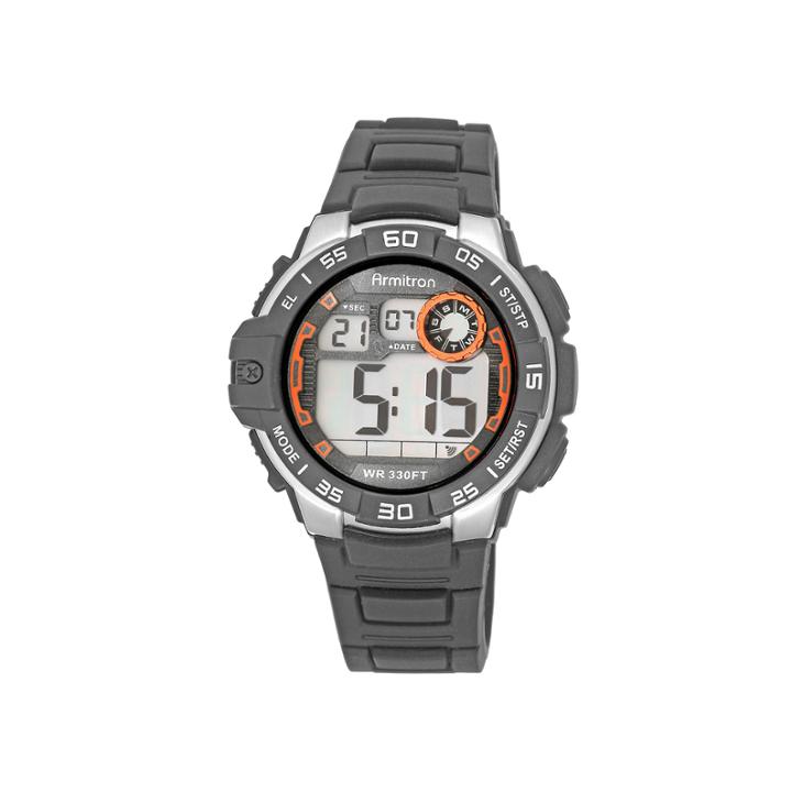 Armitron Mens Gray And Orange Chronograph Digital Sport Watch