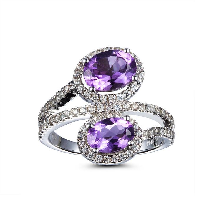 Womens Amethyst Purple Sterling Silver Bypass Ring