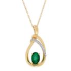 Womens Diamond Accent Genuine Emerald 10k Gold Pendant Necklace