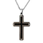 Mens Stainless Steel & Rose-tone Ip Cross Pendant Necklace