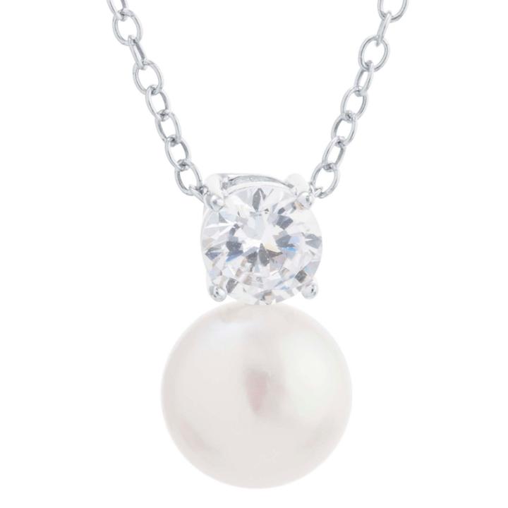 Silver Treasures Womens White Pendant Necklace