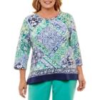 Alfred Dunner Montego Bay 3/4 Sleeve Patchwork T-shirt- Plus