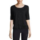 Liz Claiborne Elbow Sleeve Crew Neck Stripe T-shirt-womens