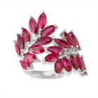 Womens Ruby Red Sterling Silver Flower Cocktail Ring