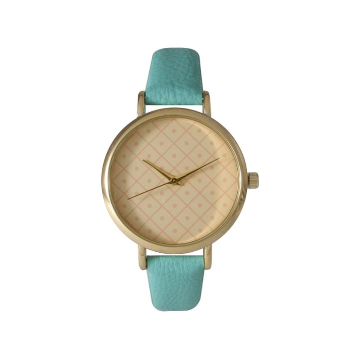 Olivia Pratt Womens Checkered Dial Mint Petite Leather Watch 14543