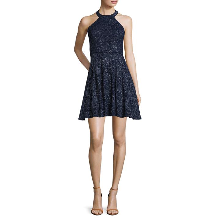 Be Smart Sleeveless Chokerneck Glitter Lace Party Dress - Juniors