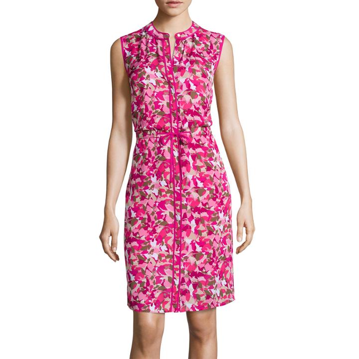 Liz Claiborne Sleeveless Front Pleat Shell Tie Waist Dress - Tall