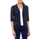Sag Harbor Pleats And Lace Elbow Sleeve Cardigan