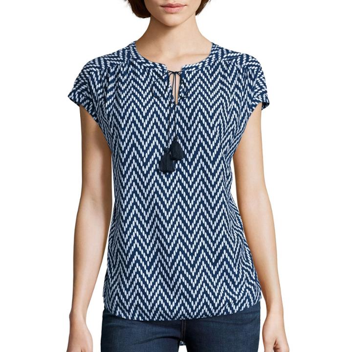 St. John's Bay Short-sleeve Tie-front Peasant Top - Tall
