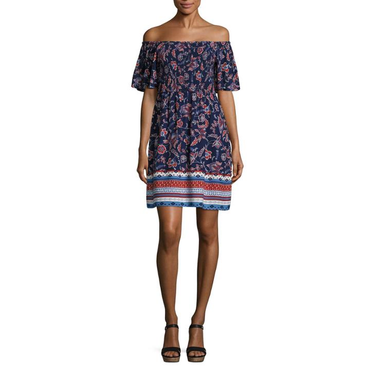 My Michelle Short Sleeve Floral A-line Dress-juniors