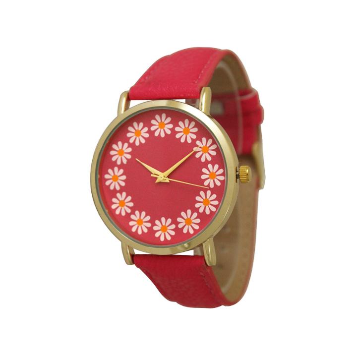 Olivia Pratt Womens Sunflower Dial Hot Pink Leather Watch 13670hot Pink