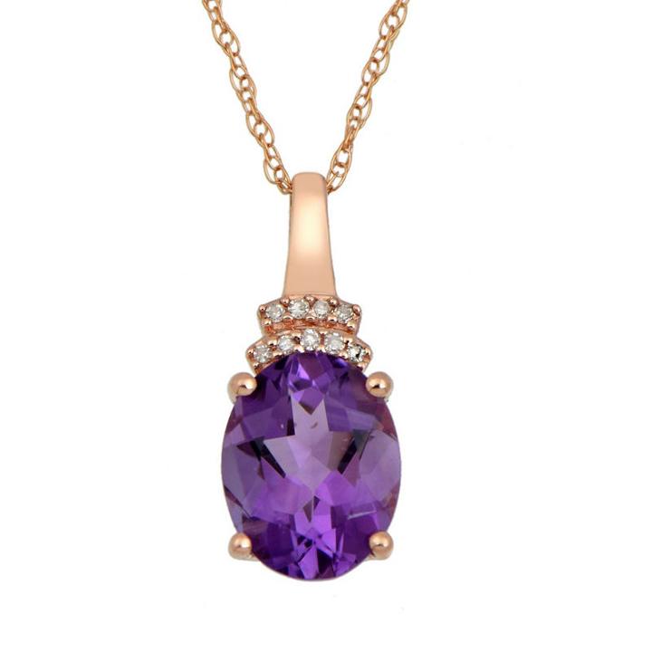 Womens Genuine Purple Amethyst 10k Rose Gold Pendant Necklace