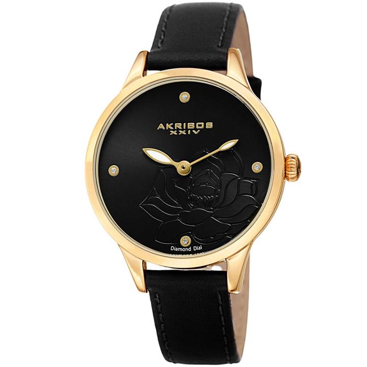 Akribos Xxiv Womens Black Strap Watch-a-1047bk