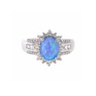 Womens Lab Created Blue Opal Sterling Silver Cocktail Ring