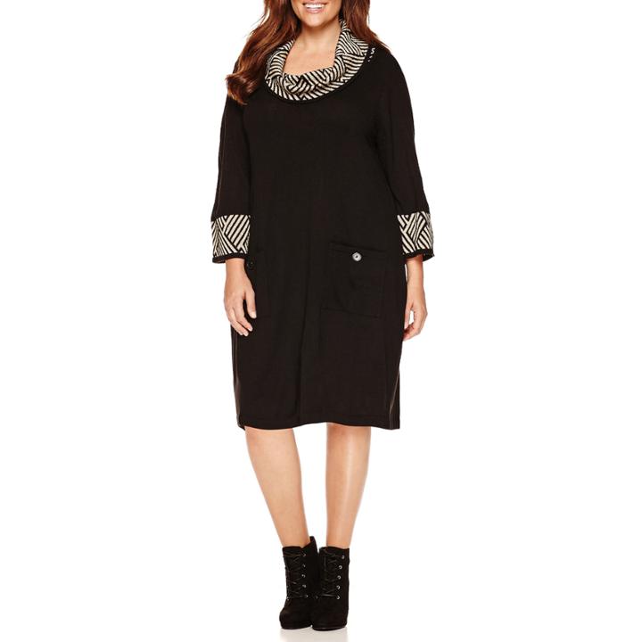 Studio 1 3/4 Sleeve Cowl Neck Sweater Dress-plus