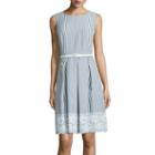 R & K Originals Sleeveless Lace-trim Seersucker Fit-and-flare Dress