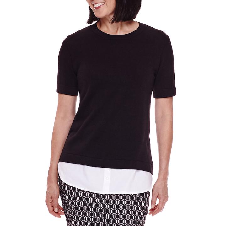 Sag Harbor Short-sleeve Modern Geo Layered Sweater