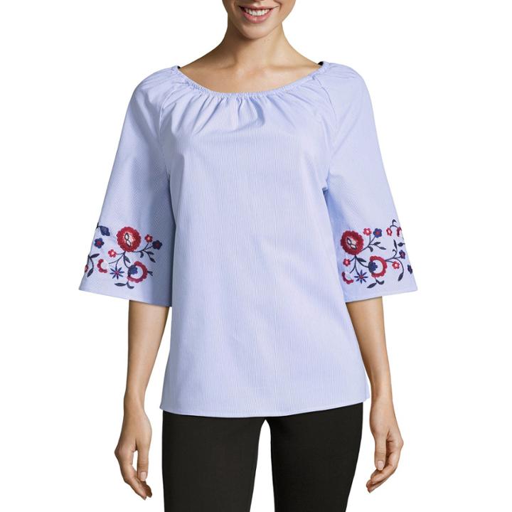 Como Blu Embroidered Bell Sleeve Woven Blouse
