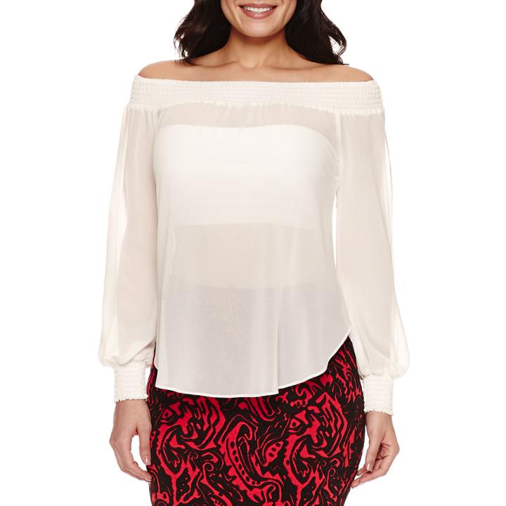 Bisou Bisou Slit Sleeve Smocked Off Shoulder Top