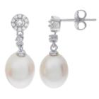 8.5-9mm Cultured Freshwater Pearl And Genuine White Topaz Sterling Silver Earrings