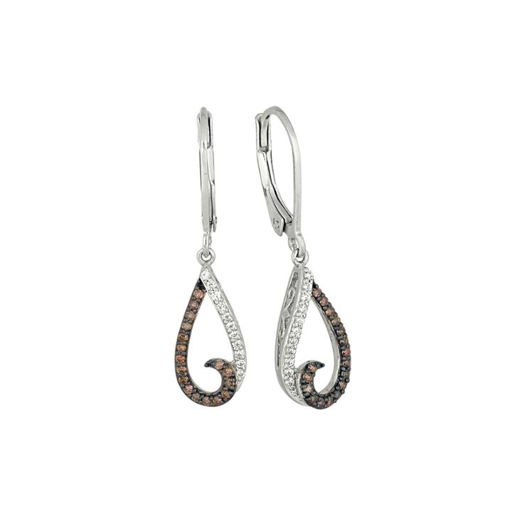1/3 Ct. T.w. Champagne & White Diamond 10k White Gold Earrings