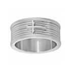 Mens Stainless Steel Textured Band With Cross Accent