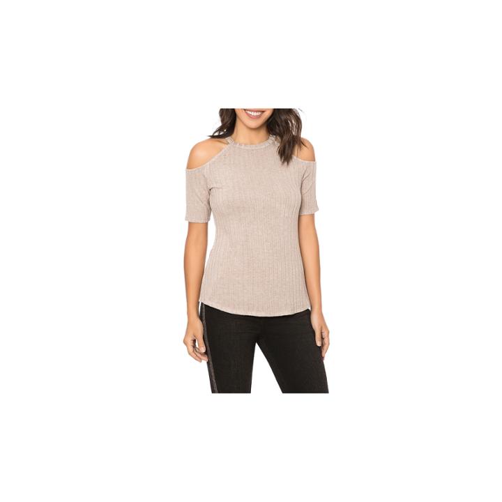 T.d.c Short-sleeve Cold Shoulder Rib Knit Top