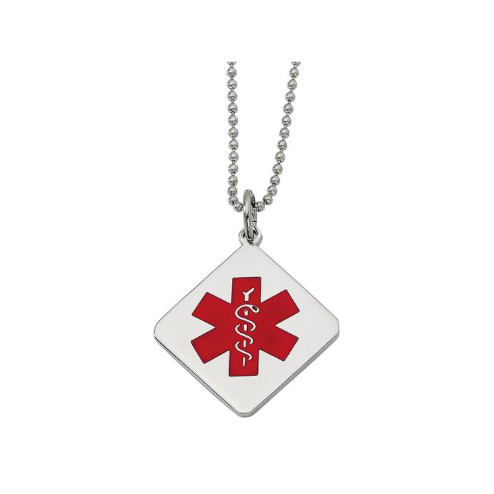 Mens Stainless Steel Diamond Shaped Medical Pendant