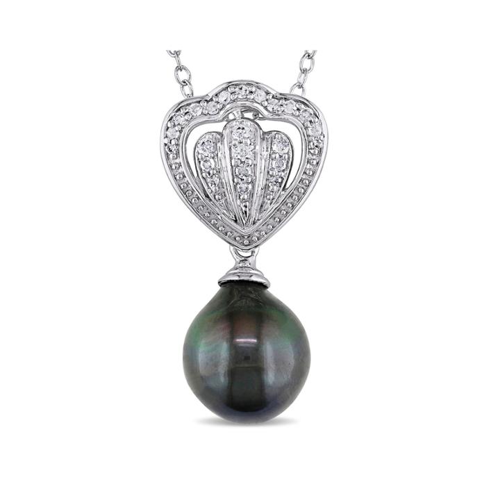 1/8 Ct. T.w. Diamond & Genuine Black Tahitian Pearl Sterling Silver Pendant