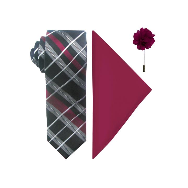 Jf J. Ferrar Fashion Grid Ii Tie, Pocket Square And Lapel Pin Set