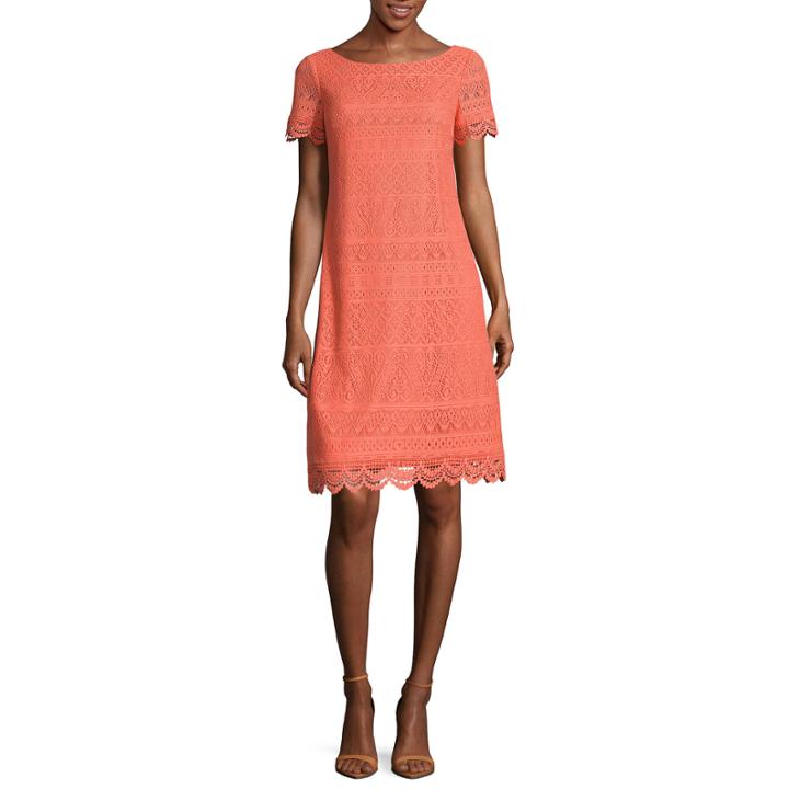 London Style Short Sleeve Lace Shift Dress