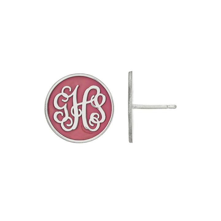 Personalized Sterling Silver Round Enamel Monogram Stud Earrings